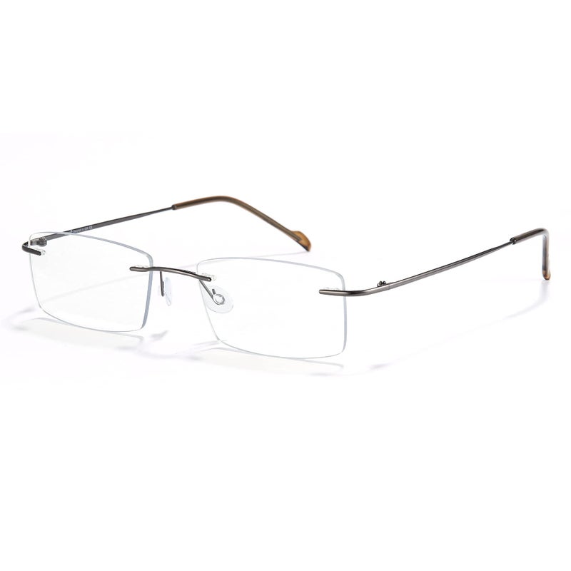 Cyxus Titanium Small Rectangle Glasses for Men Blue Light Blocking Eyewear Ultralight Anti Eye Strain Rimless Eyeglasses Reduce Headache Gunmetal Frames